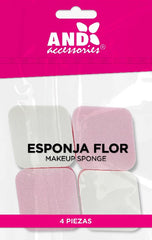 Bolsa con 4 esponjas aplicadoras de maquillaje tipo flor AND, blanco y rosa. - Compra Maquillaje y Artículos de Belleza | Belle Queen Cosmetics